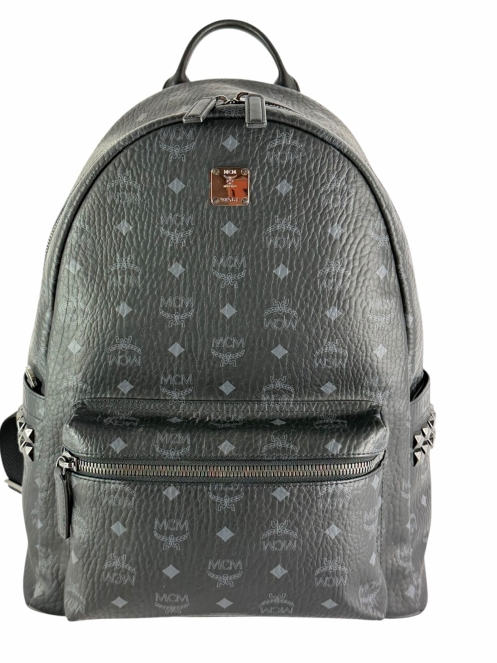 MCM Visetos Side Stud Medium Stark Backpack Black Canvas Authenticated